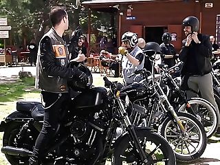 Two Bikers Fuck The Shit Out Of Gorgeous Big Boobed Milfie Cowgirl