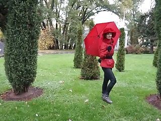 Crimson Umbrella And Green Grass